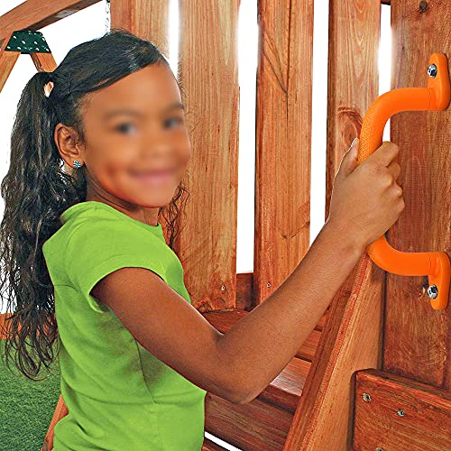 Dolibest 2-Pack Safety Handles for Swing Sets & Playsets - Monkey Bars with Anti-Skid Grip & Finger Indentations, Plastic Grab Handles, Easy Mounting for Climbing Frames, Playhouses, Treehouses - color: Orange-2pcs
