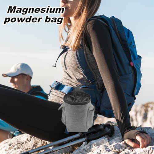 Chalk Bag for Rock Climbing Drawstring Closure Zippered Pockets Adjustable | Chalk Organizer for Rock Climbing, Bouldering, Weightlifting, Gymnastics, Adults Women Men - color: Gray