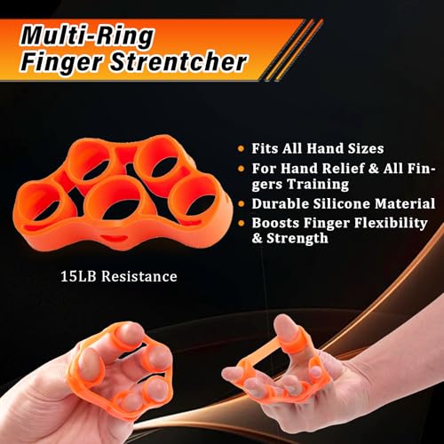 Grip Strength Trainer Kit Adjustable 10-132Lbs Hand Exerciser Counter | Forearm Strengthener, Finger Stretcher, Stress Ball and Bag for Grip Recovery, Wrist Training, Rehab, Climbers and Musicians - color: Orange
