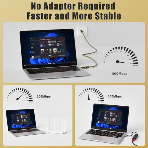 USB to Ethernet Cable 1 FT, USB-A 3.0 to RJ45 Cable, FTP, 1Gbps High-Speed-Shielded LAN Network Cable, Directly Connected, Compatible with Laptop, PC, MacBook, Switch, Windows, macOS, Linux - size: 1FT