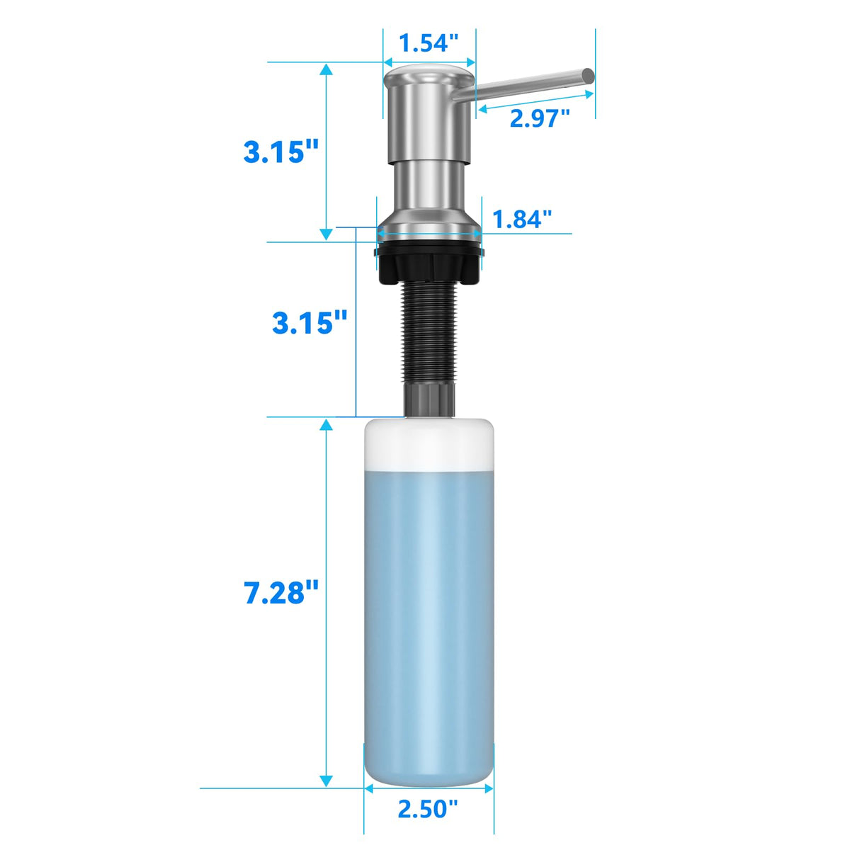 Dish Soap Dispenser, Kitchen Sink Soap Dispenser Pump with 17 OZ Bottle, Refill from The Top, Wide Pump Head Base (Brushed Nickel)
