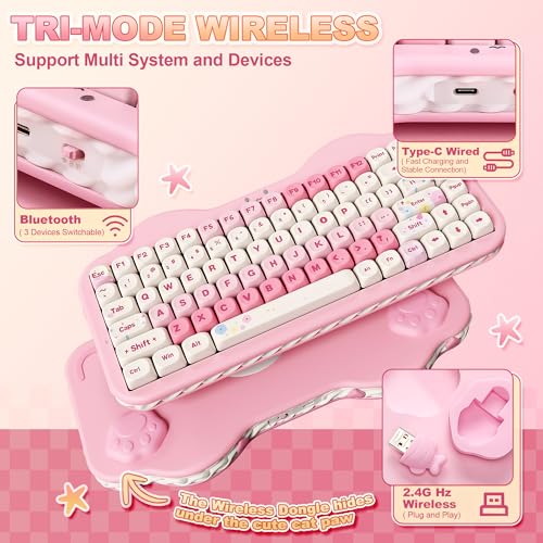 YUNZII C75 Cute 75% Wireless Mechanical Keyboard (Pink, Milk Switch) | Creamy Cake Keyboard, BT5.0/2.4G/USB-C, Hot-Swap, NKRO, PBT MOA Keycaps,5500mAh RGB Gasket Mount for Mac/Win/Gaming/Office - color: Pink, size: Milk V2 Switch