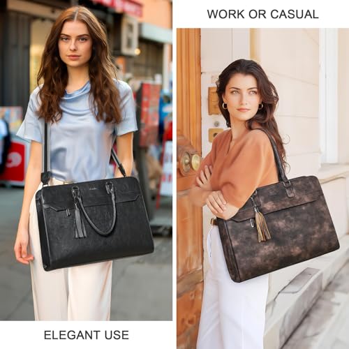 15.6 Inch Laptop Tote Bag with Clutch Purse for Women | Water-Resistant Vegan Leather Computer Briefcase with Satchel Purse,Professional Business Tote,Casual Handbag,Work Office - color: Two-tone Black