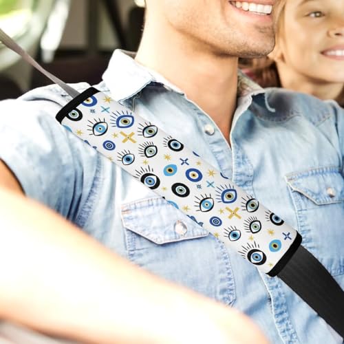 2 Pack Universal Soft and Comfortable Seat Belt Cover for Kids, Car Seats Pushchair Strollers High Chair Pushchair, Hamsa Eyes Hand Magic Evil Eye Print Seat Belt Cushion - color: Pattern 709