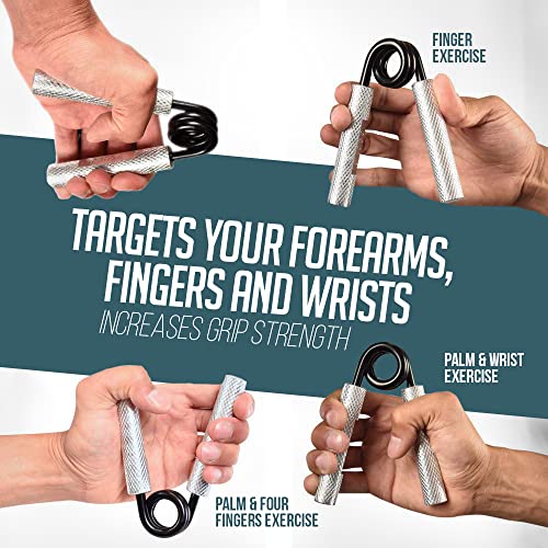Logest Metal Hand Grip Set, 100LB-200LB 3 Pack 50LB-200LB 4 Pack No Slip Heavy-Duty Grip Strengthener with Gift Box, Great Wrist & Forearm Hand Exerciser, Home Gym, Hand Gripper Grip Strength Trainer - color: Silver - 50+100+150+200LB 4 Pack
