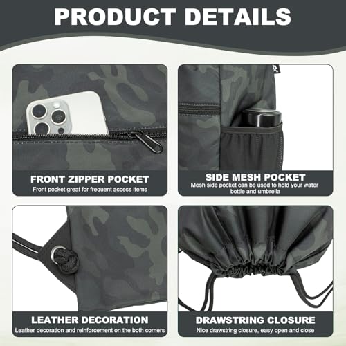 HOLYLUCK Men & Women Outdoor Sport Gym Sack Waterproof Drawstring Backpack Bag (Standard with drawstring, Black Camo) - color: Black Camo, style: Standard With Drawstring