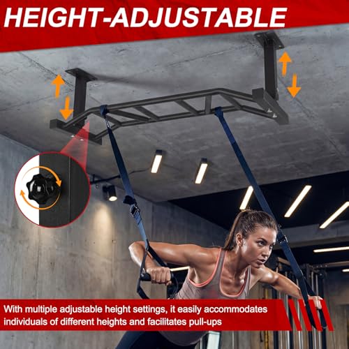 47 Inch Ceiling Mount Pull Up Bar Adjustable Height&Supports To 600 Lbs Heavy Duty Multi-Grip Chin Up Bar for Home Gym Workout Strength Training Equipment