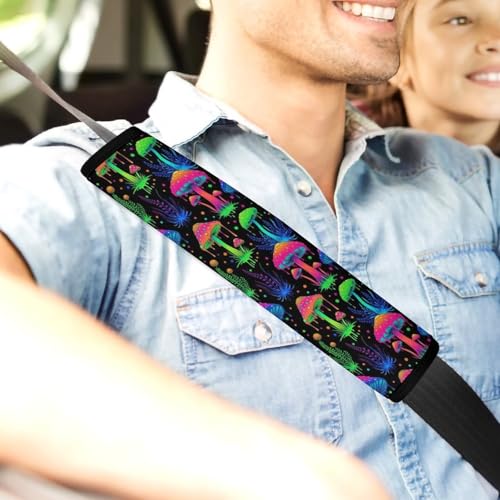 Soft Padded Seat Belt Cover for Girls and Boys, Stroller Pushchair High Chair, 2 Piece Glowing Mushroom Neon Shoulder Protector Anti-Slip Pad - color: Pattern 211