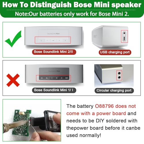 TREE.NB 3400mAh Replacement Battery for Bose Soundlink Mini 2, Bose 088789, 088796, 088772 - size: 4.45*1.61*1.5inch 088796
