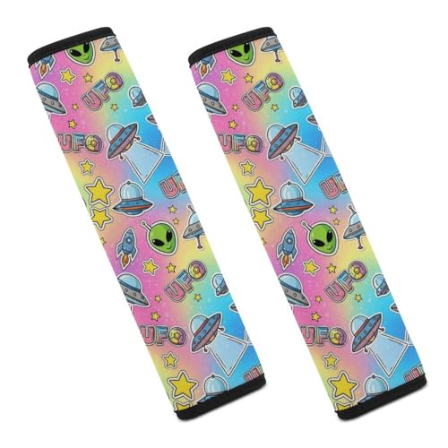 2 Piece Alien Cartoon Outer Space Planet UFO Car Seat Straps Shoulder Pads Universal Fit Automotive Seat Belt Protector for Kids, Car Seats Pushchair Strollers High Chair Pushchair - color: Pattern 21