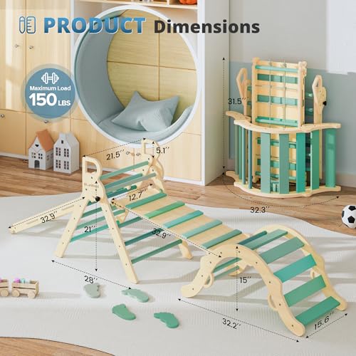 10-in-1 Pikler Triangle Set, Climbing Toys for Kids Emerald Forest - color: Emerald Forest