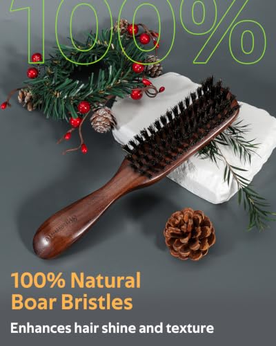 STYLEMATE Mens Boar Bristle Hair Brush | Slick Back Hair & Beard Brush with Stiff Bristles for Thick & Fine, Natural Black Walnut Wooden Handle Hairbrush - color: Black (1PC), size: Medium: Boar Bristle