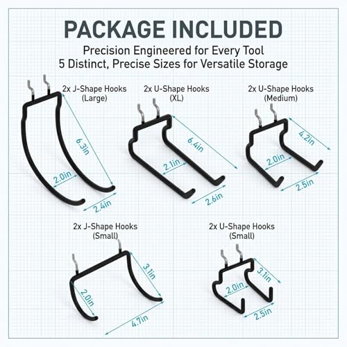 INCLY 10 Pack 1/4" Pegboard Drill Holder Tool Utility Hooks | Heavy Duty Pegboard Hooks, Peg Board Tool Hangers, for Power Tools, Drill, Hammer, Cords, Hoses, Shovels, Garage Storage - size: 10 Pack