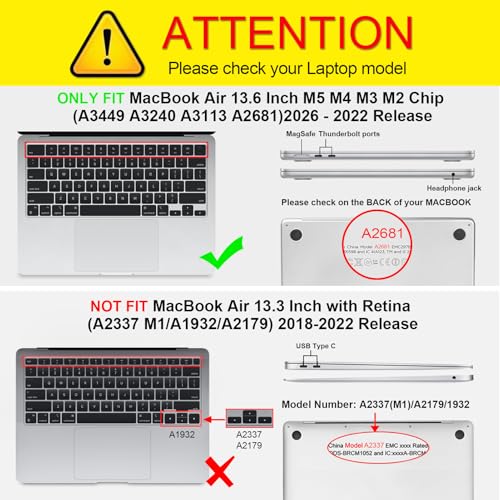 Fintie Case for MacBook Air 13 inch A3449/A3240/A3113/A2681 2022-2026 | M2/M3/M4/M5, Snap On Hard Shell, Full Port Access, Easy On/Off, Lightweight, Sky Blue - color: Letter