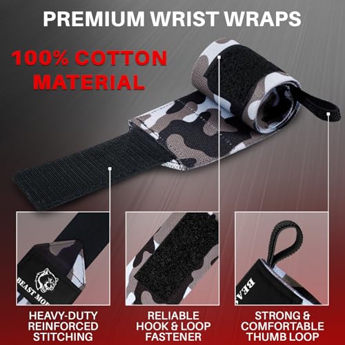 TECEUM Elastic Cotton Weightlifting Wrist Wraps with Thumb Loops, 1 Pair - color: Black Camo, style: 12" – Arms on Fire