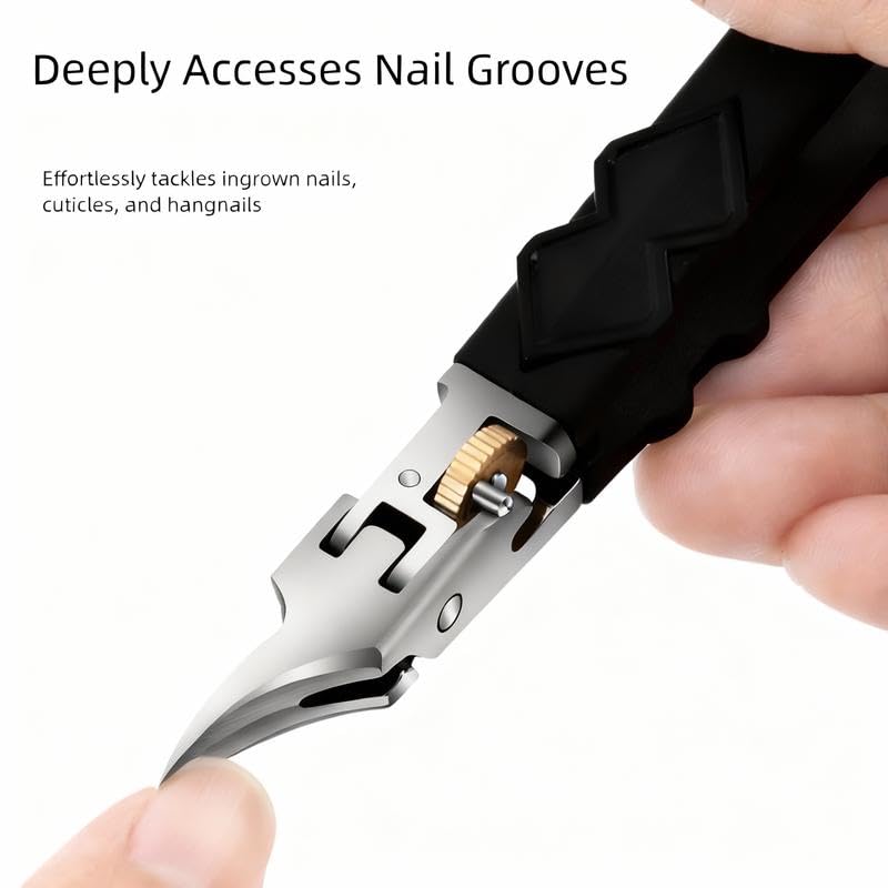 Black Anti-Slip Grip Gear Lock Nail Clipper Set with Ultra-Sharp Tips for Precise Access to Nail Grooves Professional-Grade Manicure Tool for Men Seniors Curved Sharp Blades