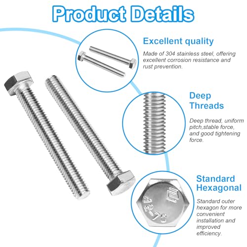 5 Pcs M10 Hex Bolts M10-1.5 x 150mm Hex Head Screw Bolt 304 Stainless Steel M10-1.5mm Hexagon Bolts Hex Head Screws, Metric Machine Fully Thread, Bright Finish - size: M10-1.5 x 150mm