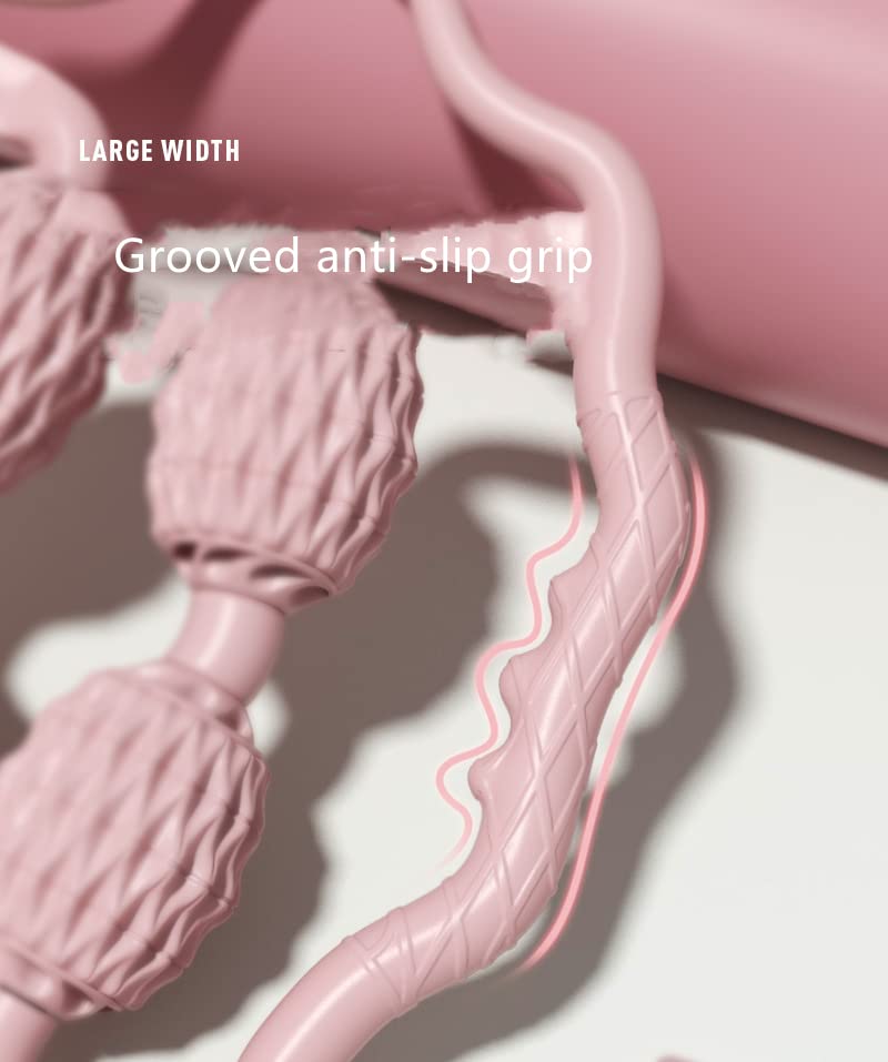 TOMOO 4 Wheels Muscle Roller Massager With Circular Leg Clamps - 360 Roller for Leg, Neck, Hand, Arm Relax - Indoor Sports, Yoga, Bodybuilding Equipment (Pink) - color: Pink