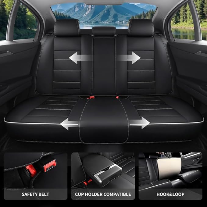 Car Seat Covers Full Set Custom Fit for Saturn ION 2003-2010-Luxury Leather with Lumbar Support, Breathable, Waterproof, Anti-Slip, Durable, Easy to Install (Black&White,Full Set)