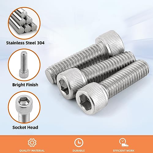 M3 x 16mm Socket Head Cap Screws, Stainless Steel 18-8 (304), Allen Socket Drive, Full Thread, Bright Finish, 50 PCS - size: M3 x 16mm
