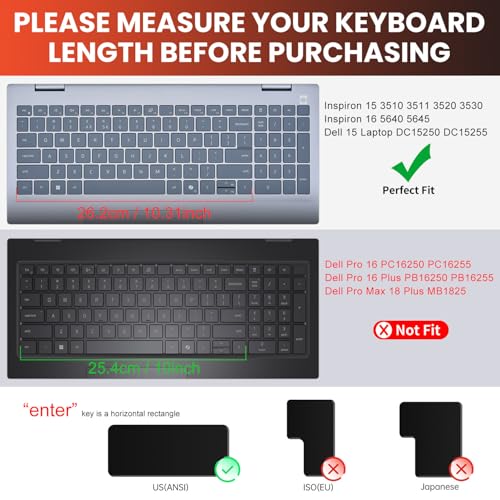 Keyboard Cover for 2026 2025 Dell 15 Laptop DC15250 DC15255 15.6, Dell Inspiron 15 3510 3511 3515 3520 3525 3530 3535 5510 5515 5518 15.6", Inspiron 16 5640 5645, 15.6 Dell Latitude 3520 Skin -Black - color: Black