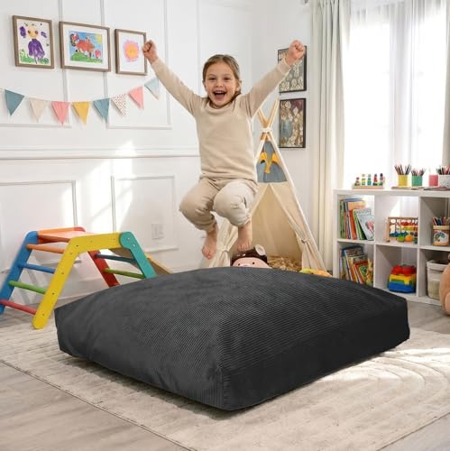 Foamma Crash Pad – (48’’ X 48’’) (4 Ft X 4 Ft) Charcoal Corduroy Fabric – Sensory Crash Pad with Foam Blocks for Autistic Kids, Soft & Washable Cover – Ideal for Kids & Adults to Jump, Play, or Relax - color: Charcoal, size: 48" x 48"