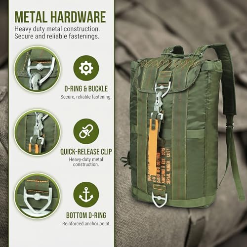 Military Tactical Backpack with Parachute Buckles, Nylon Daypack | Built for men and women for travel, outdoor hiking, camping, trekking, climbing, college, and daily carry - color: Green