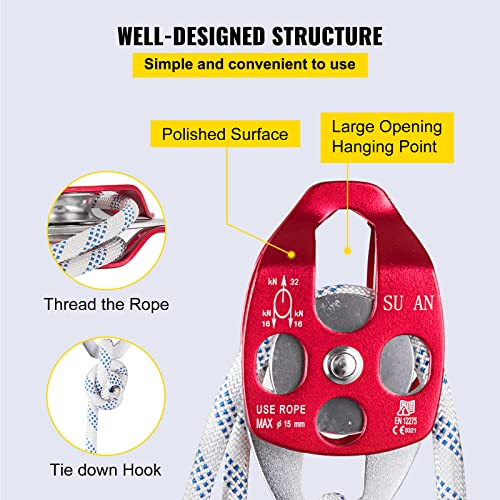 VEVOR Twin Sheave Block and Tackle 1/2" x 200Ft Twin Sheave Block with Braid Rope 30-35KN 6600-7705LBS Double Pulley Rigging - size: 1/2" x 200'