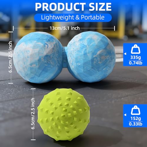 Peanut & Spiky Ball Set for Physical Therapy Blue | Peanut roller + firm spiky ball; deep tissue, trigger point; spine-safe - color: Blue+yellow