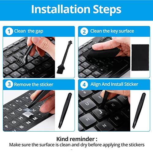 English Keyboard Sticker[5 in 1],Super Clear Large Print Keyboard Sticker with Bold Blue Lettering on Black Background,Durable Keyboard Alphabet Sticker for Laptop Desktop Computer - color: Big Font Blue Letter