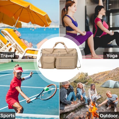 MAXTOP Gym Bag for Women Men Travel Duffle Bag Large Capacity Carry On Weekender Overnight Bag With Shoe Compartment Gym Tote Dry Wet Separation Duffel Bag for Travel - color: Khaki, style: Gym Bag