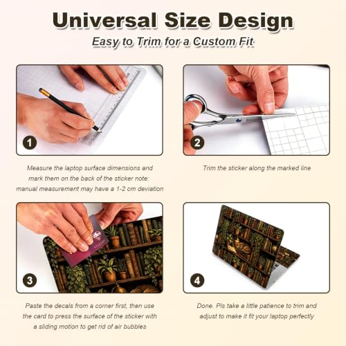 Universal Laptop Skin Sticker Decal 11-15.6 Inches, Cat Bookshelf | Reusable Vinyl Sticker for 12.1 13 13.3 14 15.4 Inches Notebook PC, Scratch Resistant Waterproof, Easy to Trim & Apply - color: Cat Bookshelf