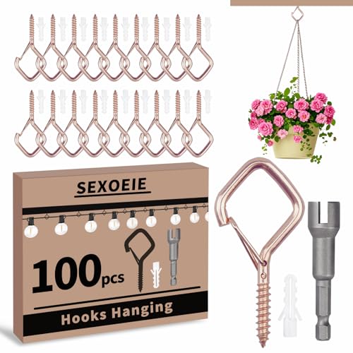 100 PCS Rose Gold Eye Screw Hooks for Hanging Heavy Duty with Safety Buckle.Metal Ceiling Hooks for Hanging Plants Cup Wind Chime Bird Feeders Patio Lights At Indoor&Outdoor - color: Rose Gold, size: 100Pcs