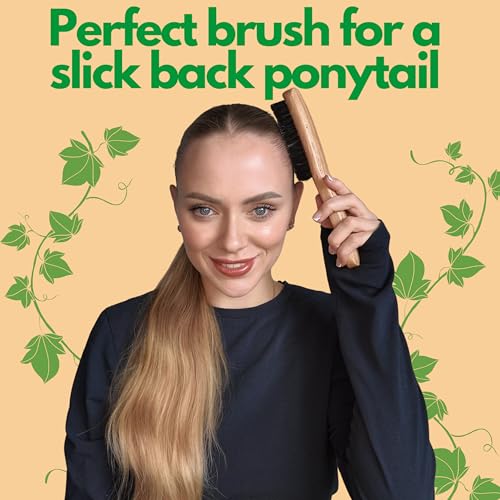 GranNaturals Boar Bristle Slick Back Hair Brush - Large Soft/Medium Smoothing Hairbrush to Style, Polish, & Lay Hair Down Flat to Create a Sleek Frizz Free Hairstyle for Women and Men
