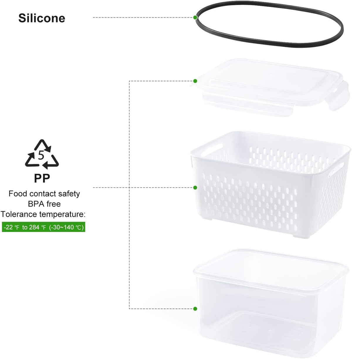 Freshmage Fruit Storage Containers for Fridge with Removable Colander 4 PCS