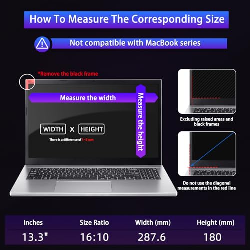 13.3" Privacy Screen Computer for 16:10 Aspect Ratio, 2-Sided Removable Anti-Peeping/Anti-Glare, Blue Light Block, UV Protect, Reduce Strain, Anti-Scratch, Fits 13.3-inch 16:10 Protector Film - size: 13.3inch 16:10