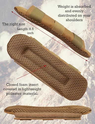 Shoulder Strap Pad for Optimal Weight Distribution, Plate Carrier Shoulder Pads with Velcro, Backpack Strap Pads, Shoulder Strap Cushion for Tactical and Weighted Vests, Body Armor, Waist Belts - color: Khaki