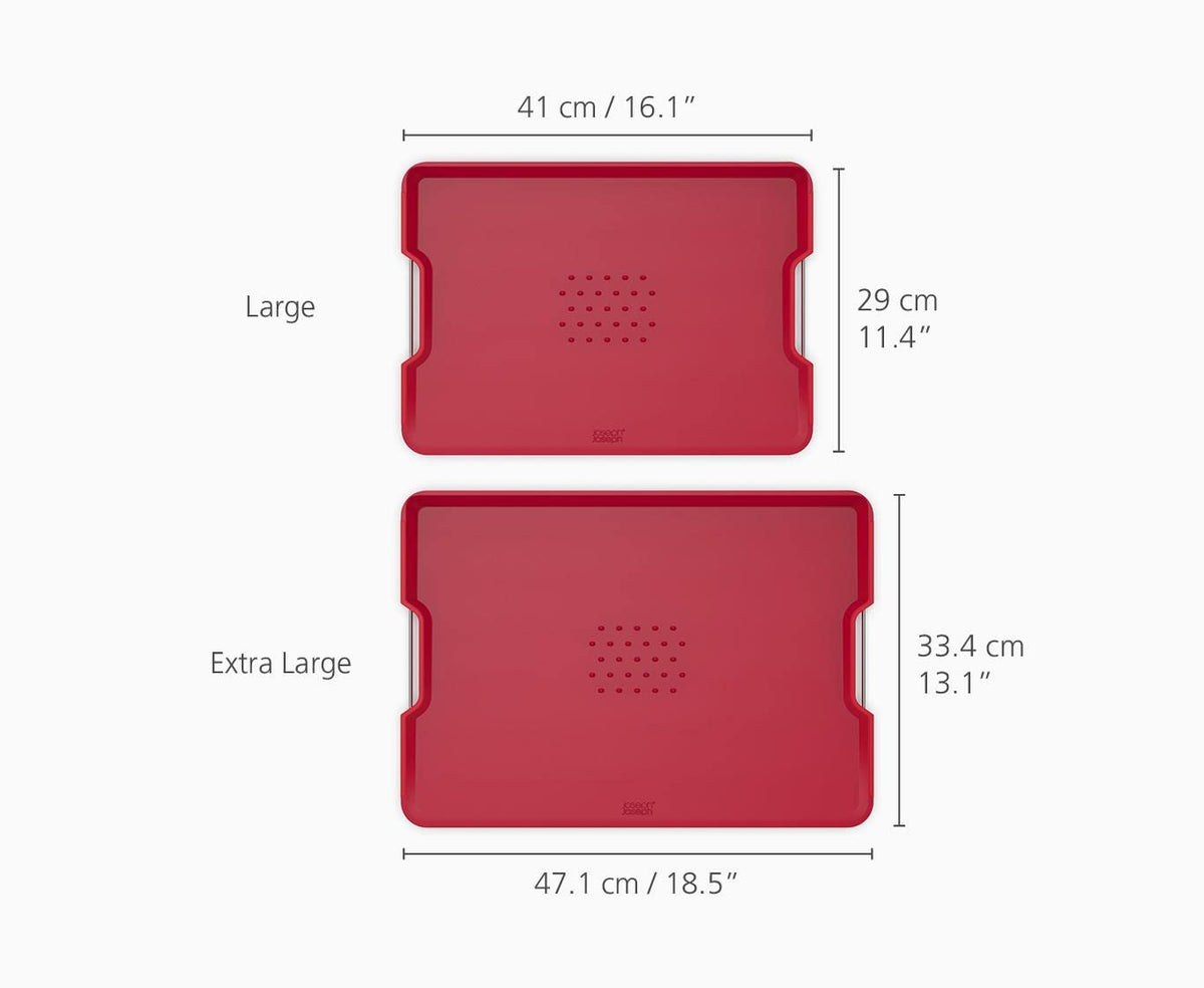 Joseph Joseph Cut&Carve Plus - Non-Slip, Multi-Function, Double-Sided Cutting Board for Food Preparation and Carving- Dishwasher Safe, Red
