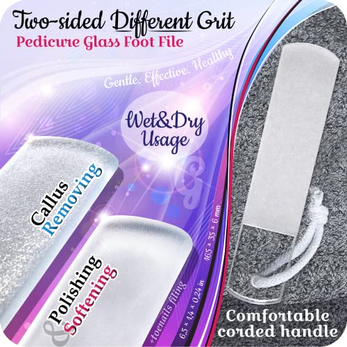 GLADZY Genuine Czech Glass Nail File Set - Callus Remover Foot Rasp, Cuticle Pusher Manicure Stick, Double Sided Etched Different Grit Surface, Professional Nail Care Tool, Made in EU - color: All-in-one Set- Green Aqua