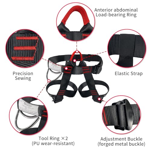 NewDoar Climbing Harness, Mountaineering Rock Climbing Harness, Half Body Harness for Rappelling Fire Rescuing Tree Climbing - color: Black