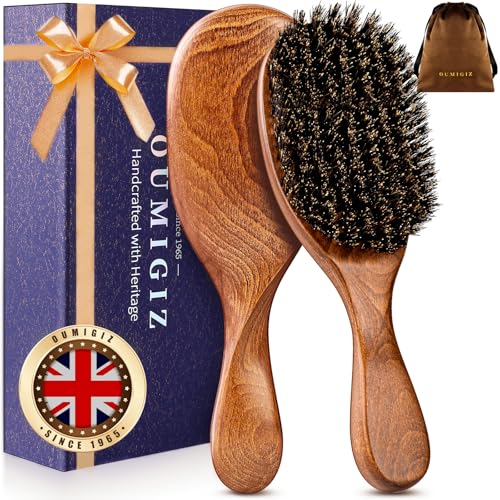 100% Boar Bristle Hair Brush Since 1965 British Craftsmanship | Handmade Natural Wooden Slick Back Hairbrush, Soft Bristles Gentle Smoothing Women Men Kids Thin Fine Hair, Anti Breakage - size: Large