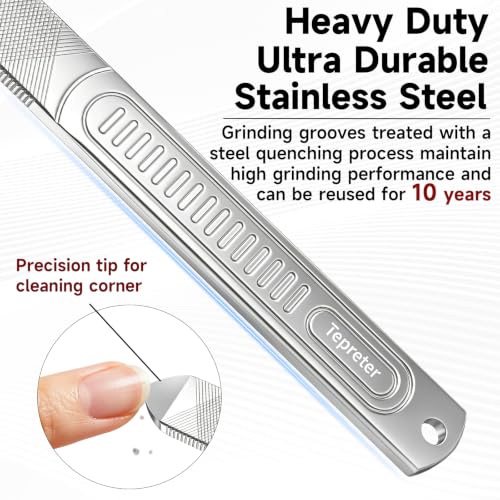Heavy Duty Metal Nail File for Thick Toenail Fingernail with Leather Case | 7-inch 4-Sided Professional Large Thickened Nail Filer for Seniors, Durable Stainless Steel, Non-Slip Handle, Nail Care Tool