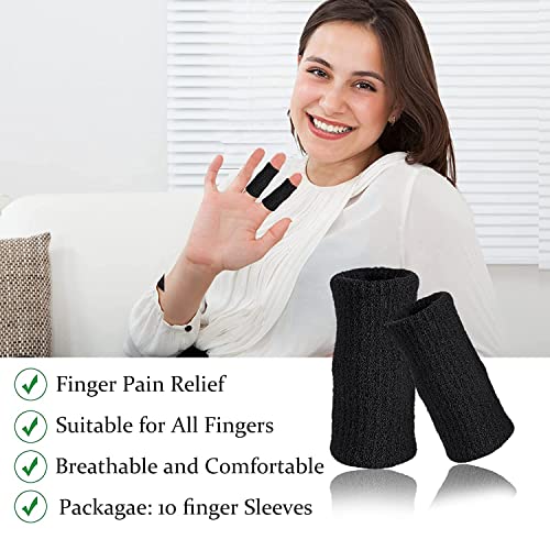 Finger Compression Sleeves, 10 Pcs | Finger Protectors Cots for Arthritis Swelling Basketball Sport, Breathable Elastic - color: Black