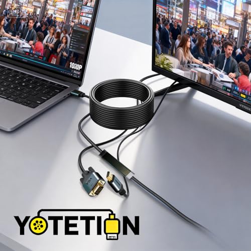 HDMI to VGA 50Ft Cable with IC, Gold-Plated HDMI to VGA Compatible for Computer, Desktop, Laptop, PC, Monitor, Projector,HDTV, Raspberry Pi, Roku, Xbox and More, Green-Gray Aluminum Shell - size: 50FT