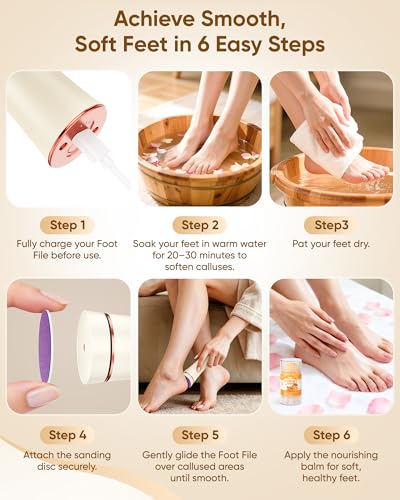 Electric Foot Callus Remover, Foot File Pedicure Tools | Waterproof Pedicure Kit, 3 Speeds, Foot Cream, Use for Hard Calluses and Cracked Heels - color: Beige