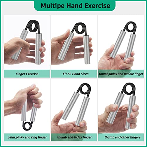 ZEAGUS Grip Strength Trainer 4 Pack,Metal Hand Grip Strengthener Kit-Silver | Non-Slip Heavy-Duty Forearm Exerciser,50LB-200LB Hand Gripper for Muscle Building and Hand Rehabilitation Exercising - color: Silver