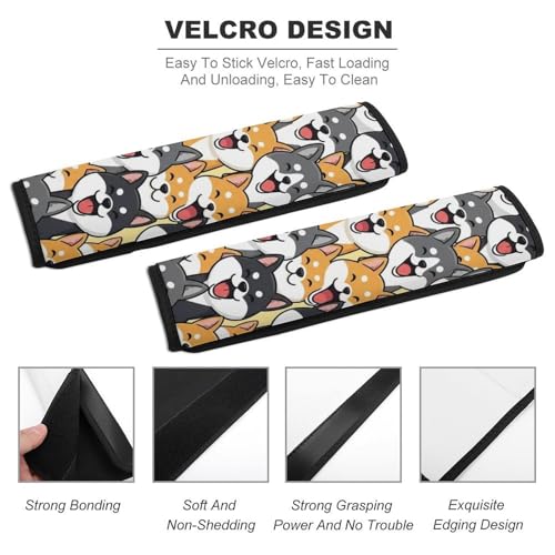 Soft Padded Car Seat Straps Shoulder Pads for Elderly Support, All Vehicles, 1 Pair Cute Shiba Inu Cartoon Dog Faces Shoulder Protector Anti-Slip Pad - color: Pattern 366