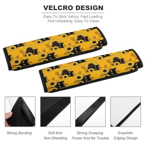 2 Pack Black Cat Yellow Sunflower Seat Belt Cover Universal Fit Seat Belt Cushion for Kids, Stroller Pushchair High Chair, Neck and Shoulder Support - color: Pattern 179