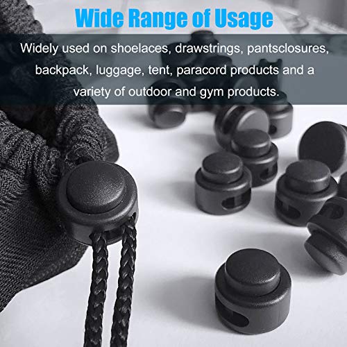 AQRINGO Plastic Cord Locks Double Hole Spring Toggle Stopper for Shoelaces, Drawstrings, Paracord, Bags, Clothing, Black