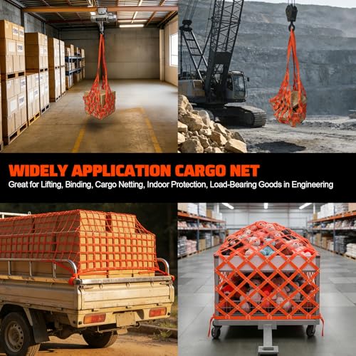 YATOINTO Cargo Lifting Net 4.92'x4.92', Lifting Net Straps for Hoist 1100lbs Load Capacity, Nylon Sling Hoisting Net 10-12CM Square Hole for Construction Rigging Moving Towing Hoisting Unloading